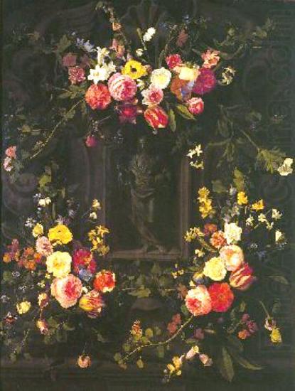 Jan Philip van Thielen Garland of flowers surrounding Christ figure in grisaille china oil painting image